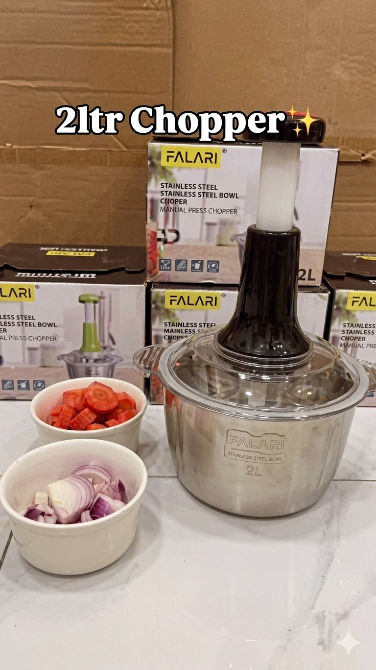 Large 2L Bowl Effortless Vegetable Chopper & Meat Mincer – Manual Hand-Press Food Processor for Fruits, Herbs, Garlic, and Onions (Random Color)
