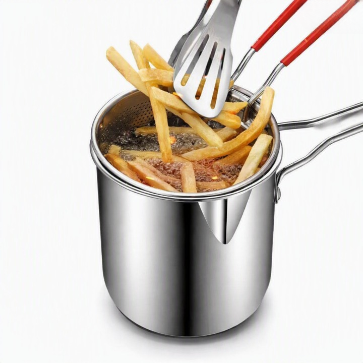 Premium Deep Frying Pot with Strainer Basket.