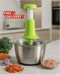 Large 2L Bowl Effortless Vegetable Chopper & Meat Mincer – Manual Hand-Press Food Processor for Fruits, Herbs, Garlic, and Onions (Random Color)