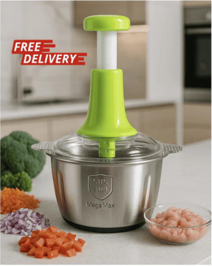 Large 2L Bowl Effortless Vegetable Chopper & Meat Mincer – Manual Hand-Press Food Processor for Fruits, Herbs, Garlic, and Onions (Random Color)